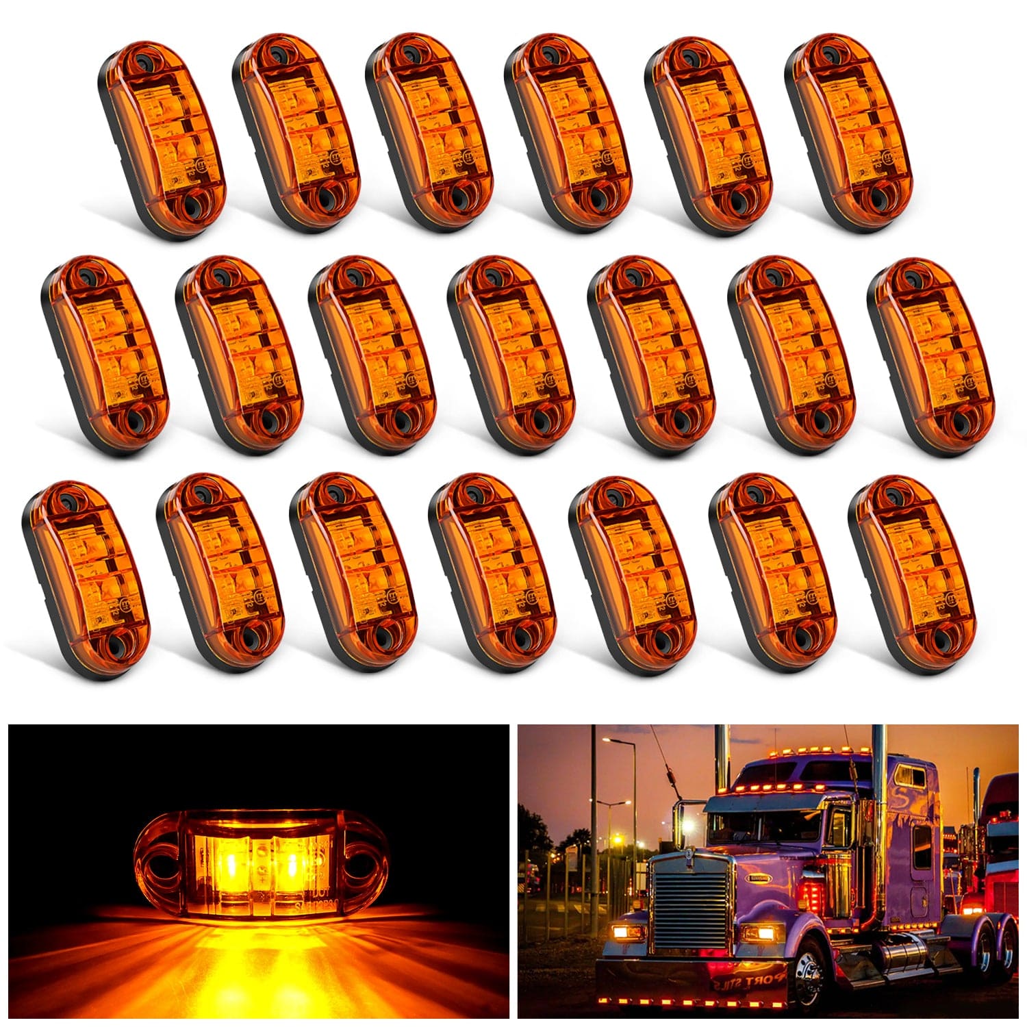 2.5Inch Oval Amber 2 Diode LED Side Marker Light 20PCS Headlights - Top Tuning Boost