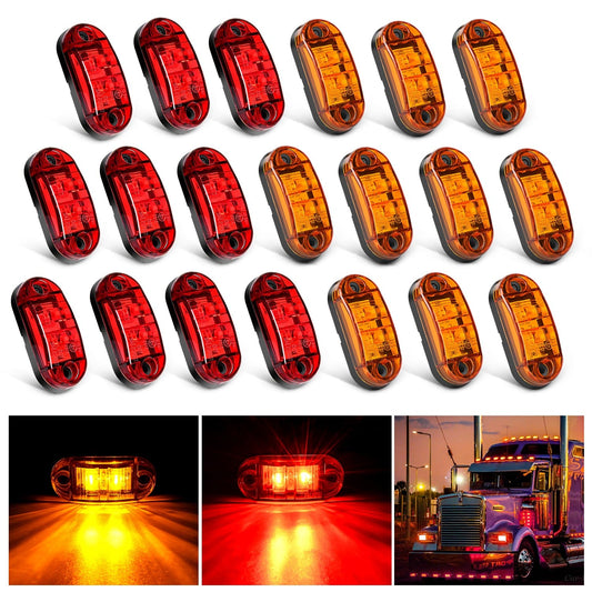 2.5Inch Oval Red Amber 2 Diode LED Side Marker Light 20PCS Headlights - Top Tuning Boost