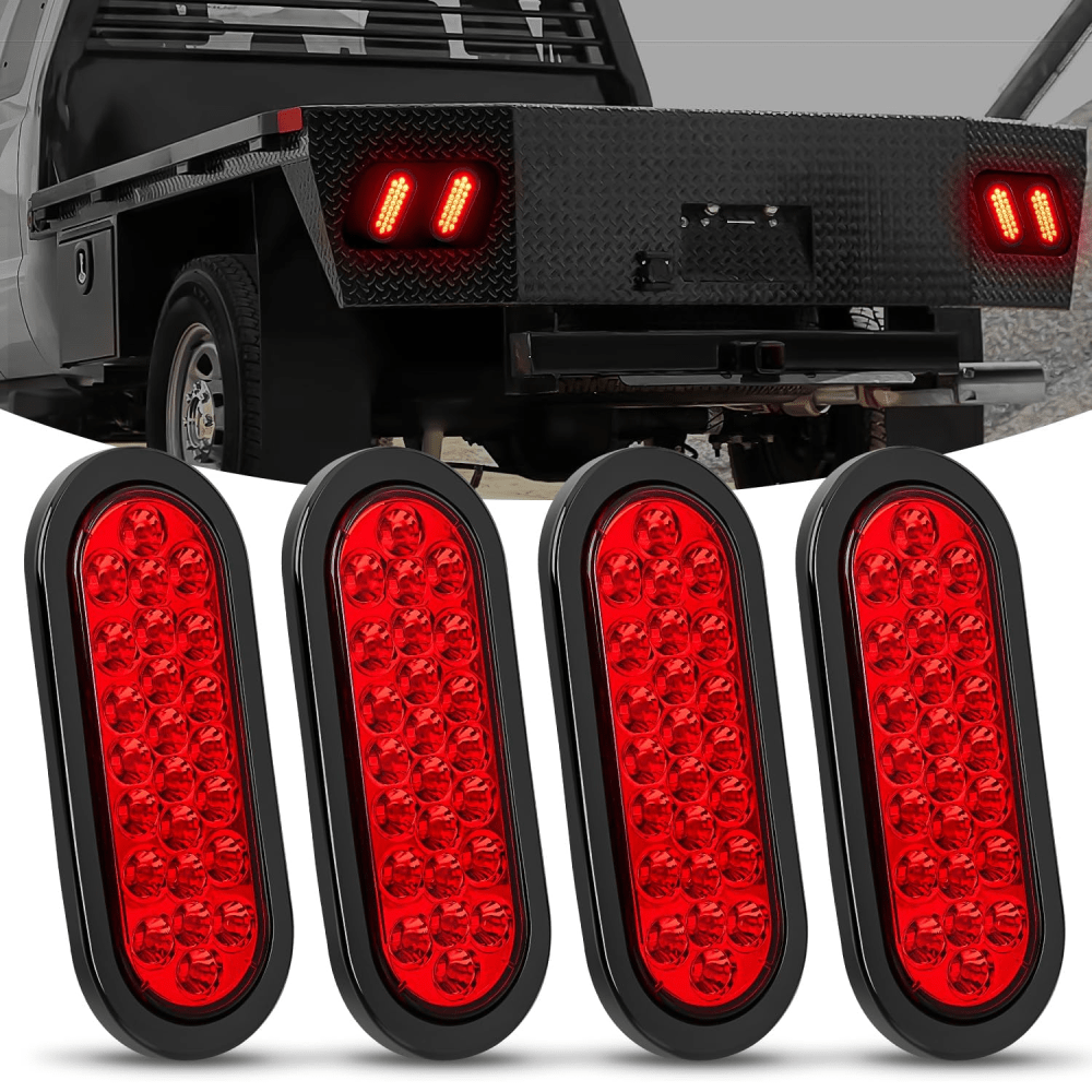 6 Inch Oval Red 24Leds Trailer Tail Lights 4Pcs Tail Lights - Top Tuning Boost