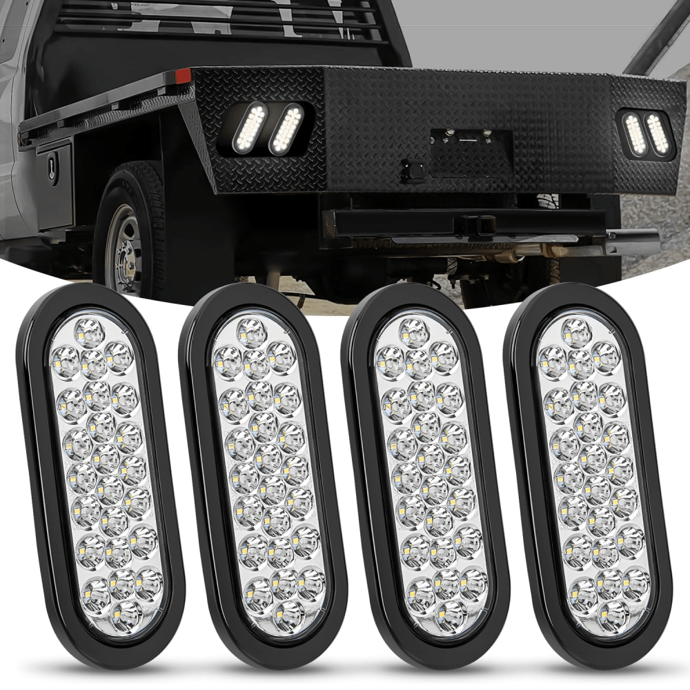 6 Inch Oval White 24Leds Trailer Tail Lights 4Pcs Tail Lights - Top Tuning Boost