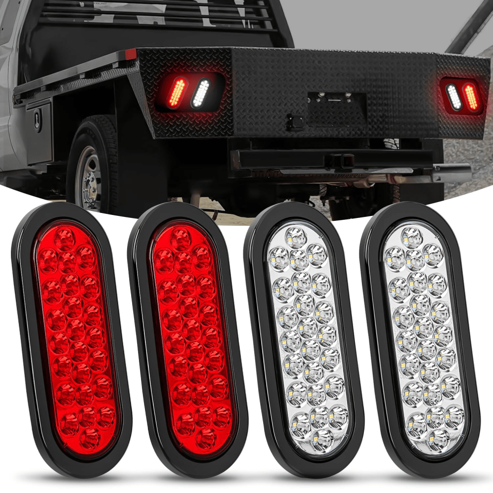 6 Inch Oval White Red 24Leds Trailer Tail Lights 4Pcs Tail Lights - Top Tuning Boost