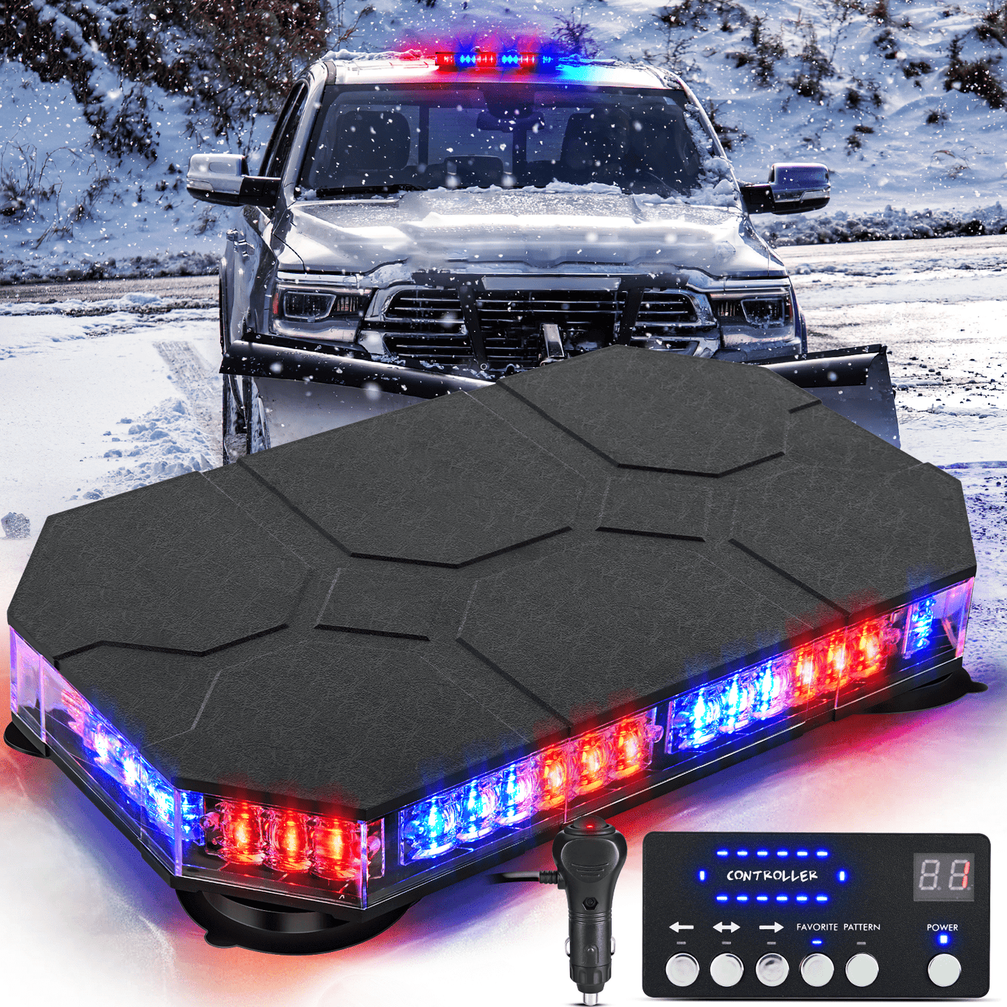 42 Leds Roof Top Blue Red Emergency Strobe Light Control Panel Magnetic Mount Headlights - Top Tuning Boost