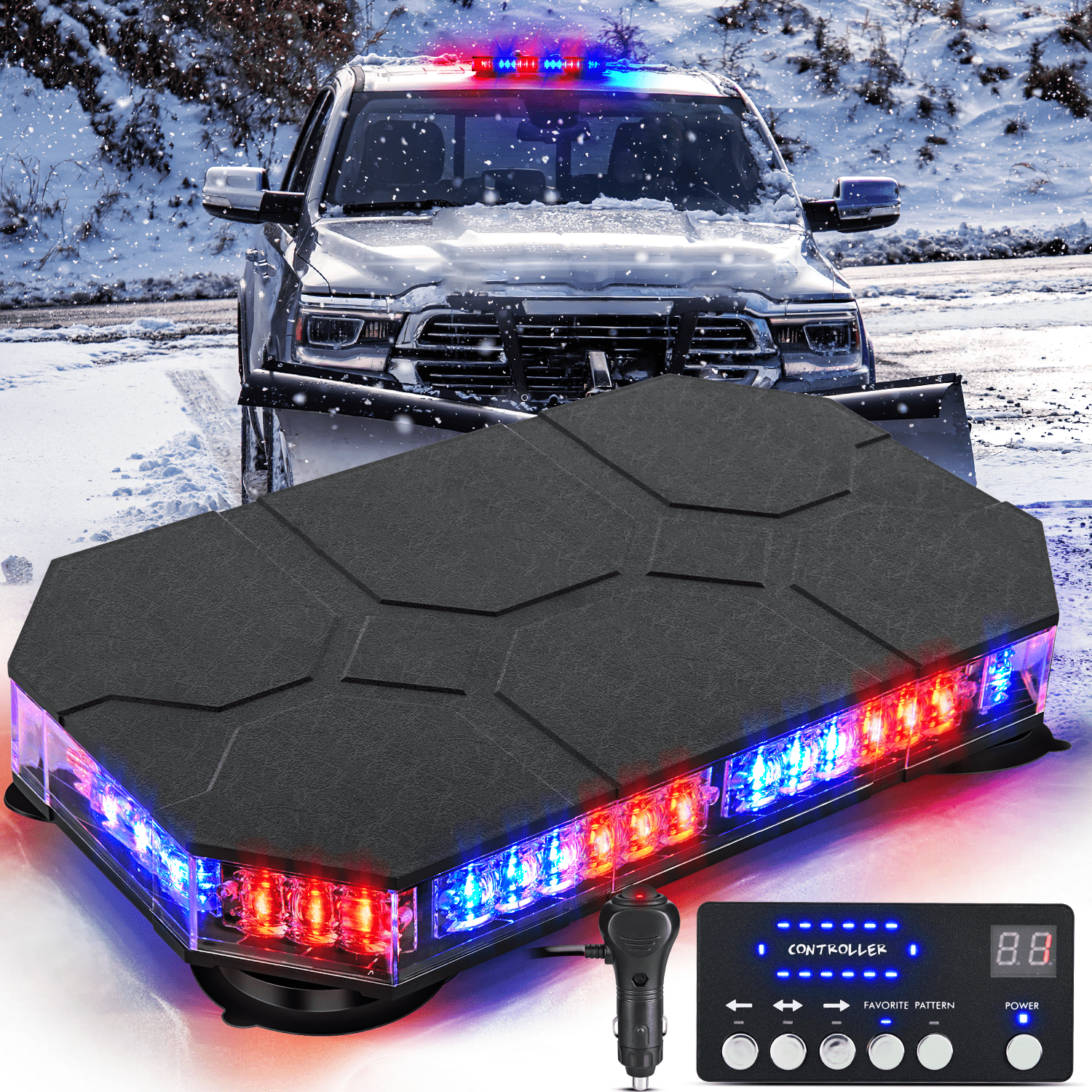 42 Leds Roof Top Blue Red Emergency Strobe Light Control Panel Magnetic Mount Headlights - Top Tuning Boost