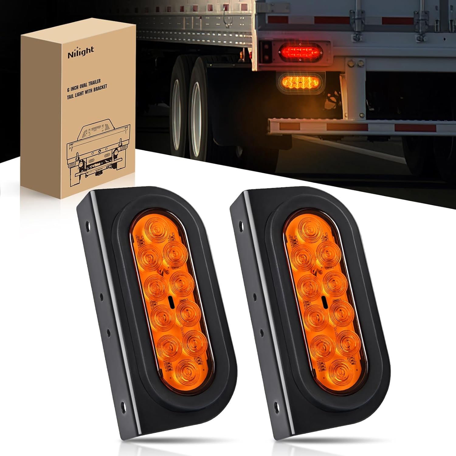 6 Inch Oval Amber Tail Lights flush Mount Grommets Plugs w/Mounting Brackets (Pair) Tail Lights - Top Tuning Boost
