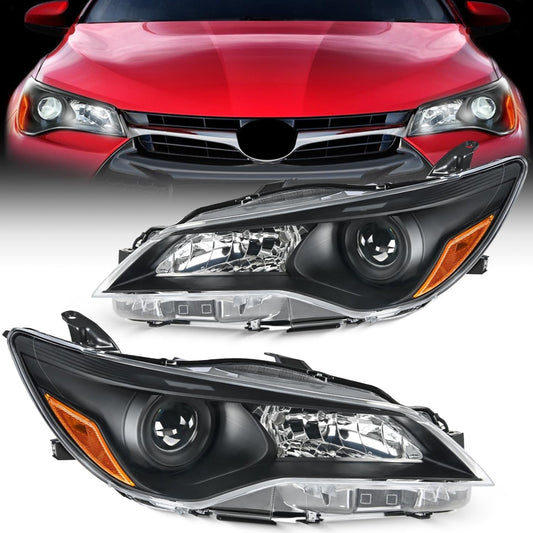 2015 2016 2017 LE SE XLE Toyota Camry Headlight Assembly Black Housing Amber Reflector Clear Lens Headlights - Top Tuning Boost