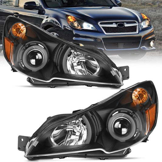 2010 2011 2012 2013 2014 Subaru Legacy/Outback Headlight Assembly Black Housing Amber Reflector Headlights - Top Tuning Boost