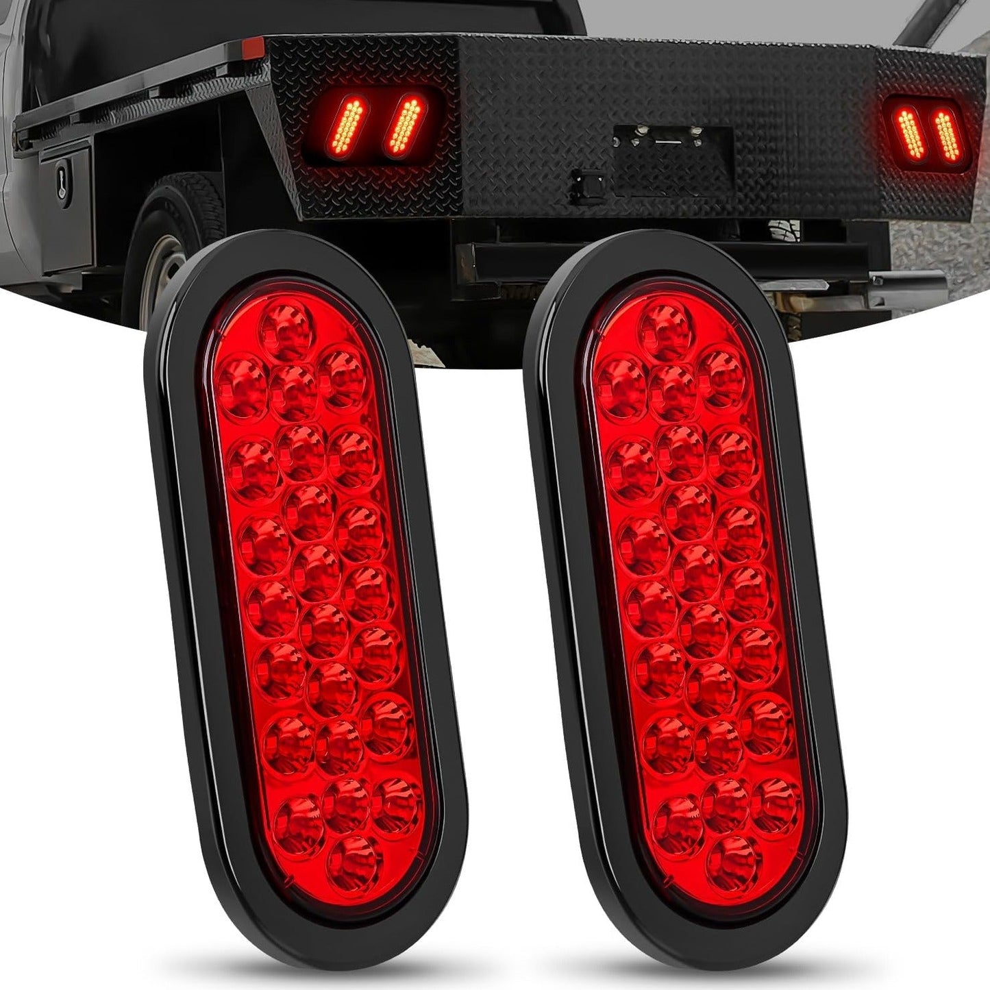 6 Inch Oval Red 24Leds Trailer Tail Lights (Pair) Tail Lights - Top Tuning Boost