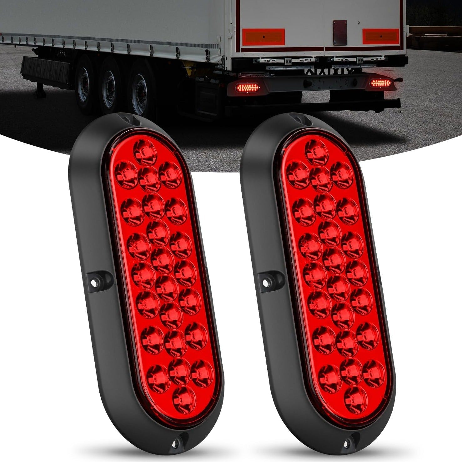 6 Inch Oval Red 24Leds Trailer Tail Lights 2Pcs Tail Lights - Top Tuning Boost