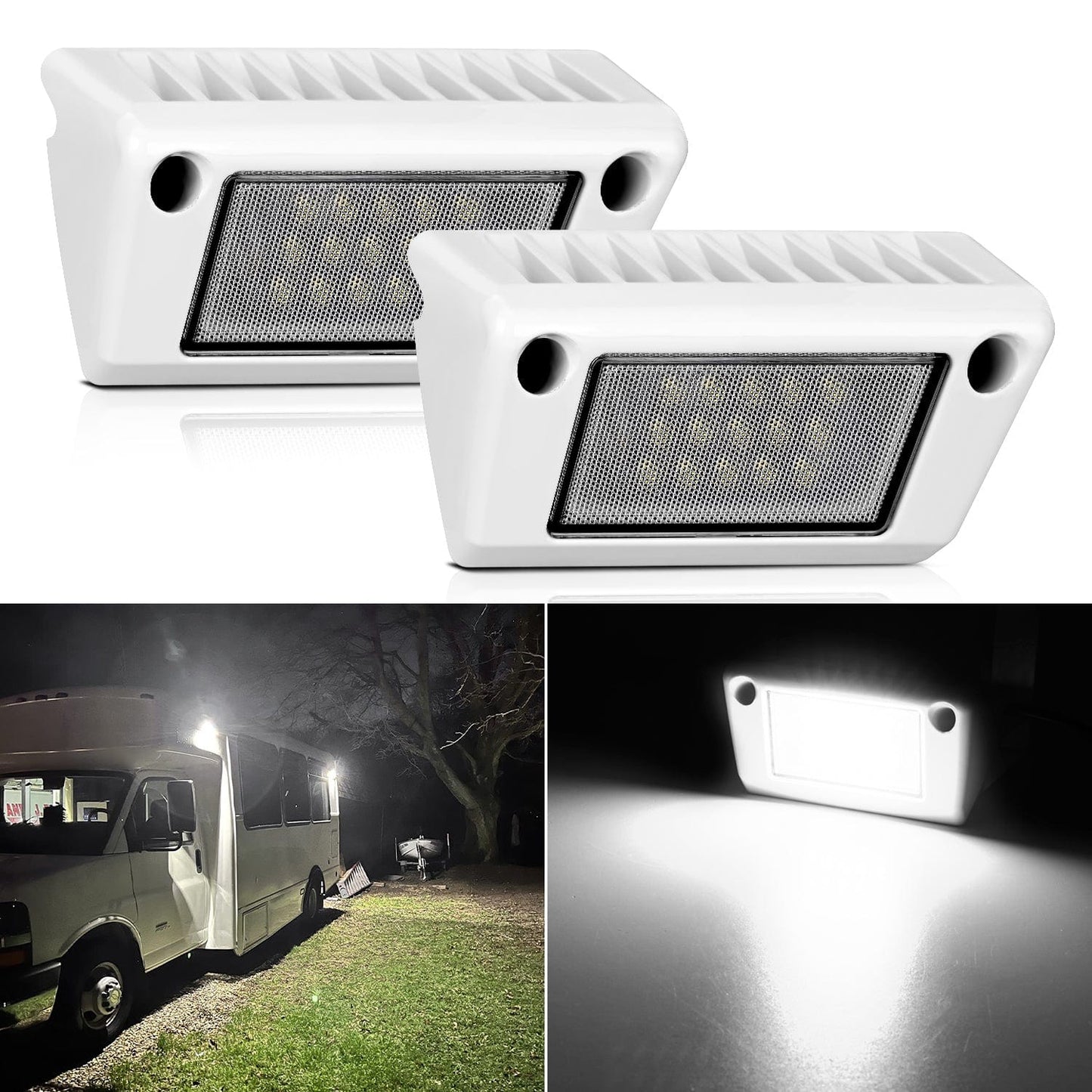 RV Exterior Light 2PCS 5 Inch White Beam Porch Lights White Aluminum Headlights - Top Tuning Boost