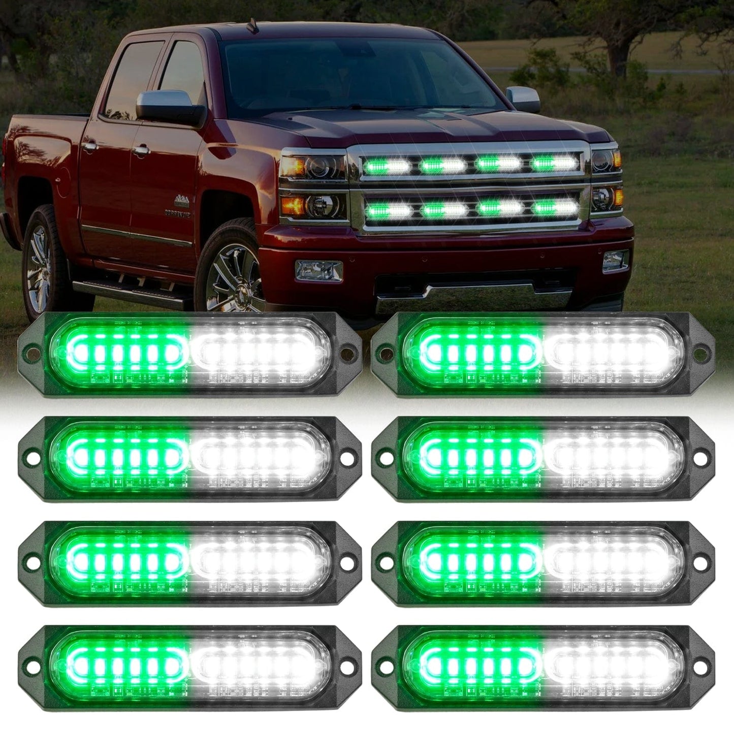 8PCS 12LED Green White Emergency Strobe Lights Headlights - Top Tuning Boost
