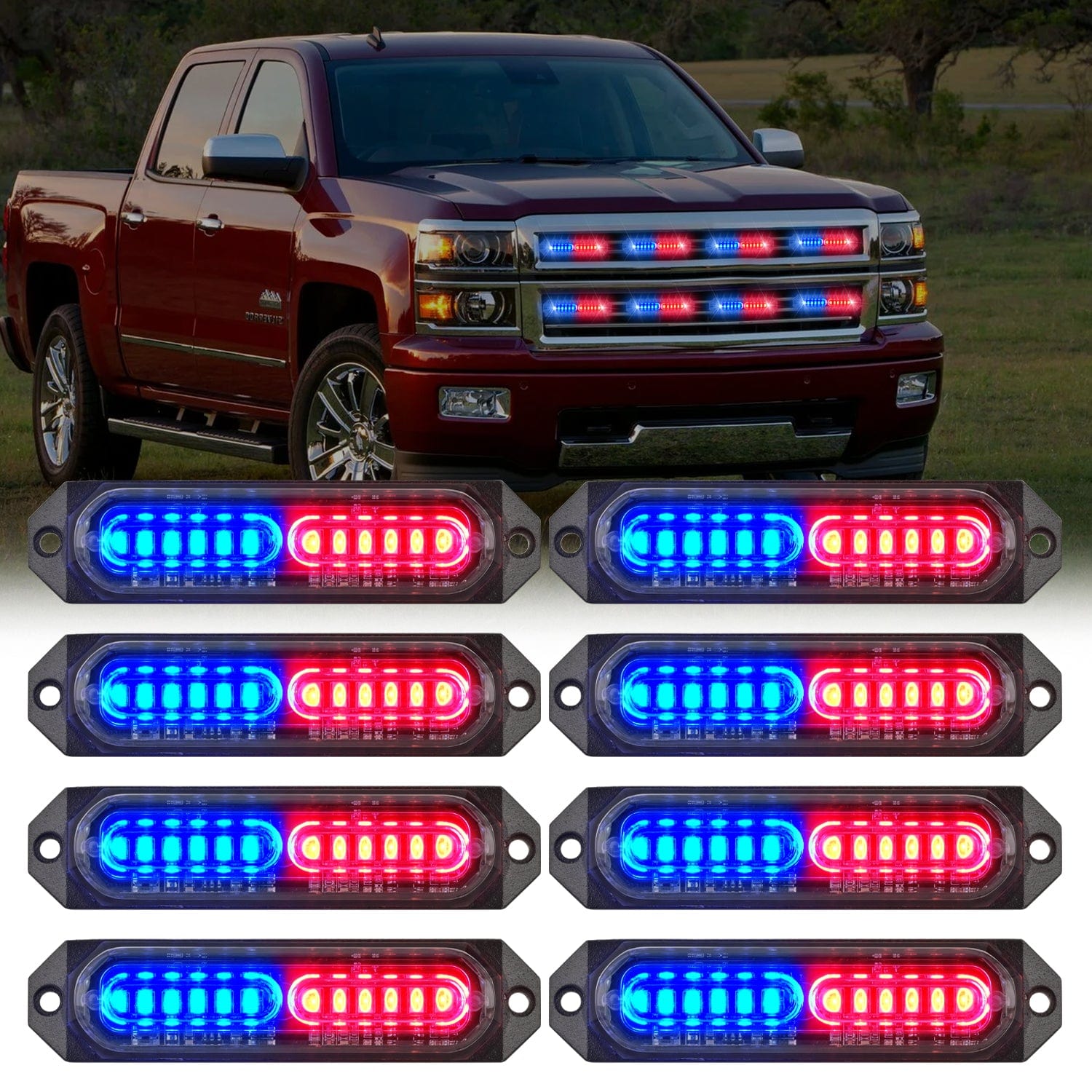 8PCS 12LED Red Blue Emergency Strobe Lights Headlights - Top Tuning Boost