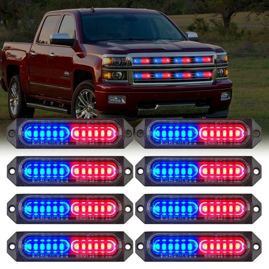 8PCS 12LED Red Blue Emergency Strobe Lights Headlights - Top Tuning Boost