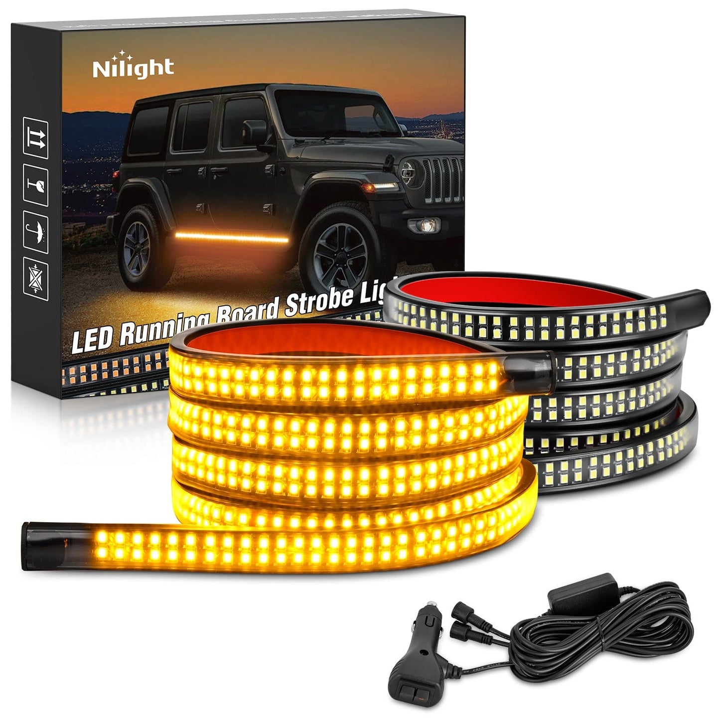 2PCS 70 Inch Emergency Strobe Lights Strip 1125 LED Running Board Marker Light Amber Flexible Side Flashing Warning Caution Safety Waterproof for Truck Construction Vehicles Pickup Headlights - Top Tuning Boost