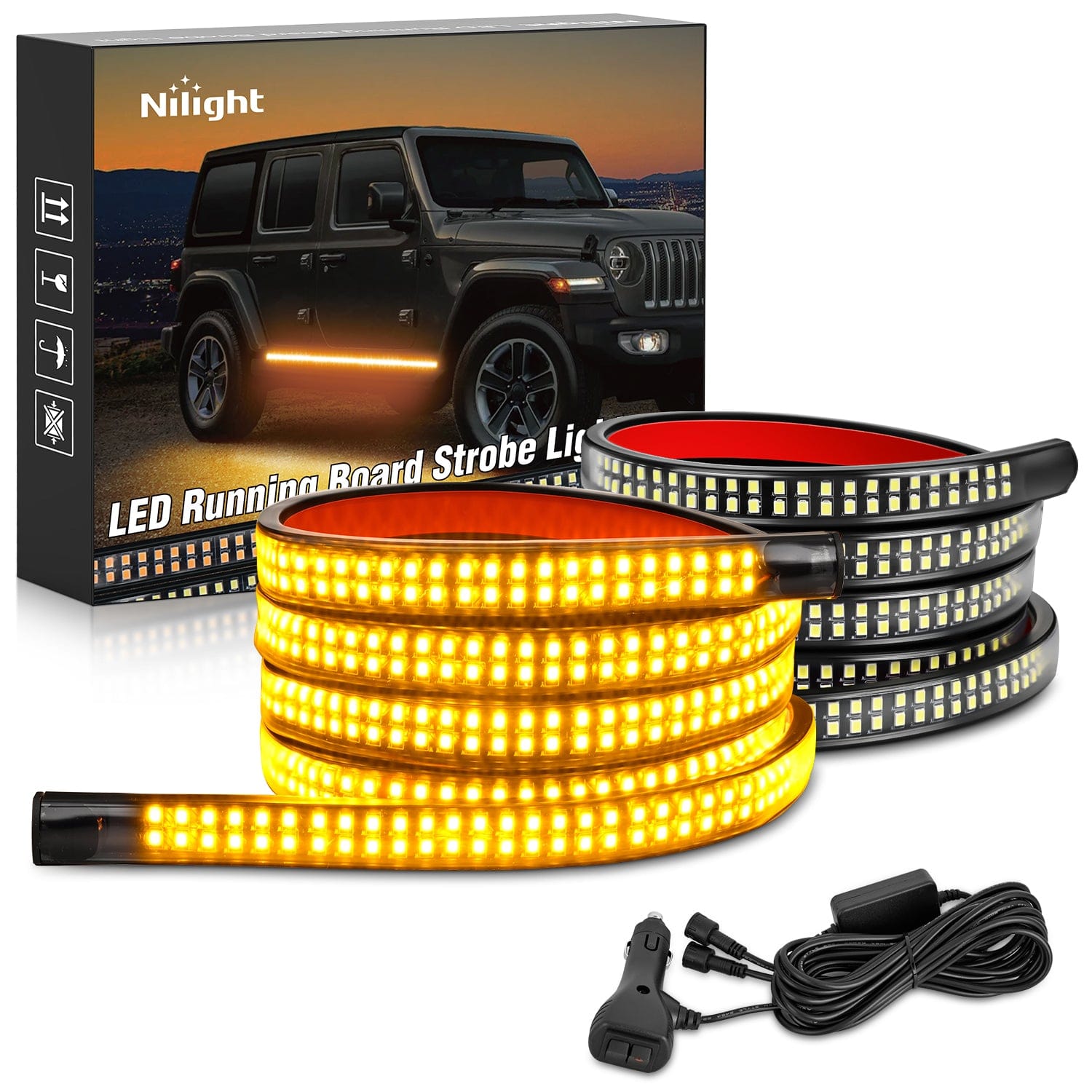 2PCS 70 Inch Emergency Strobe Lights Strip 1125 LED Running Board Marker Light Amber Flexible Side Flashing Warning Caution Safety Waterproof for Truck Construction Vehicles Pickup Headlights - Top Tuning Boost
