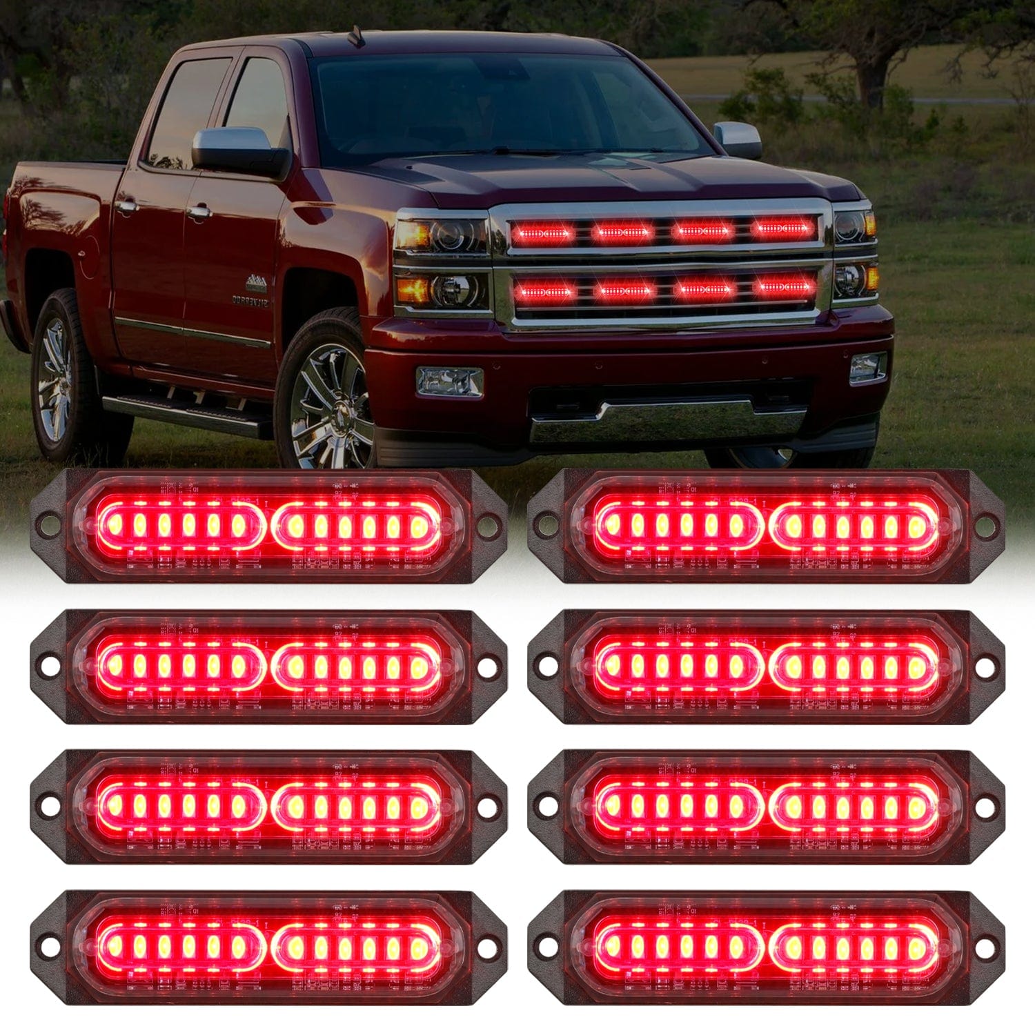 8PCS 12LED Red Emergency Strobe Lights Headlights - Top Tuning Boost