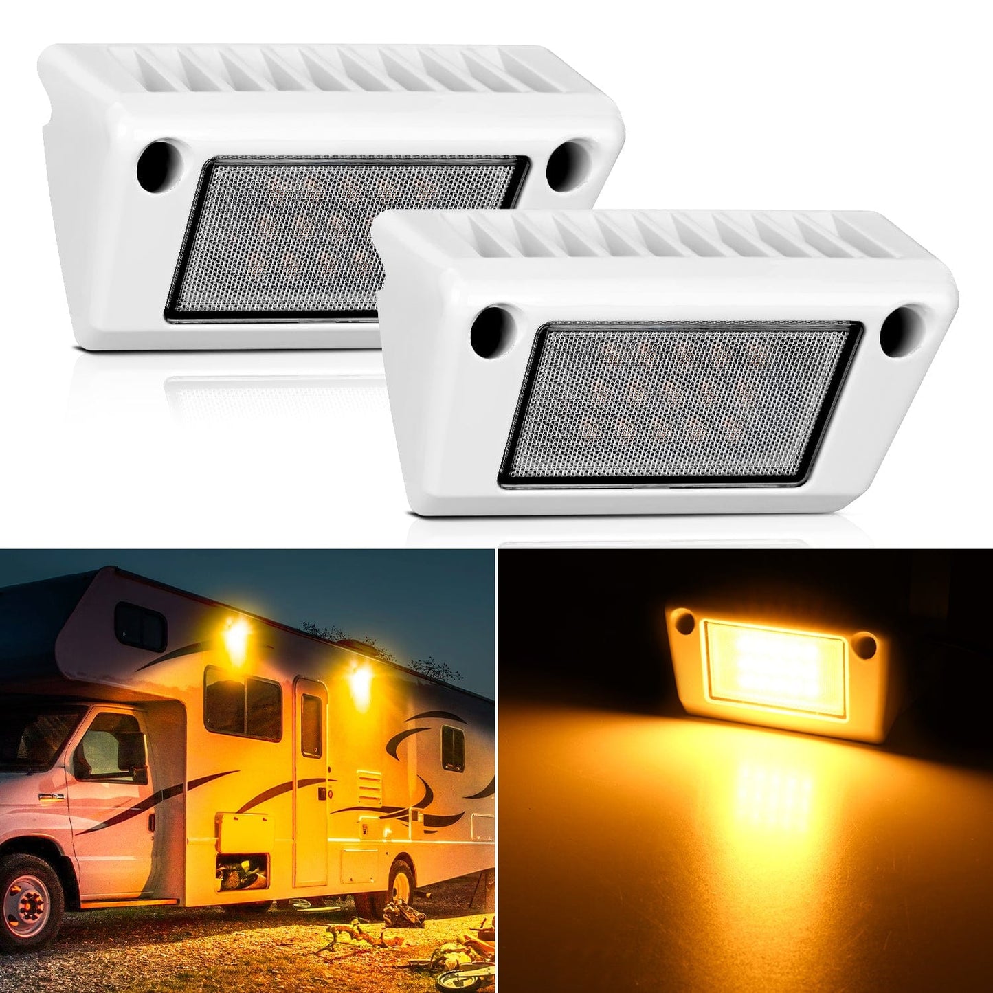 RV Exterior Light 2PCS 5 Inch Amber Beam Porch Lights White Aluminum Headlights - Top Tuning Boost