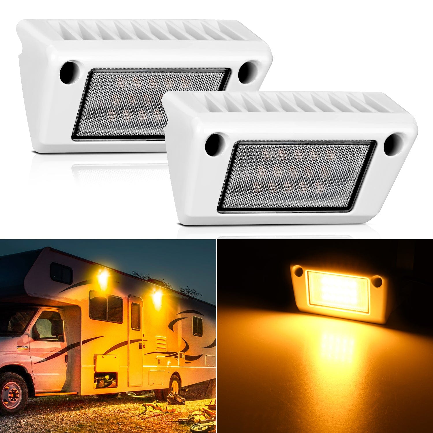 RV Exterior Light 2PCS 5 Inch Amber Beam Porch Lights White Aluminum Headlights - Top Tuning Boost