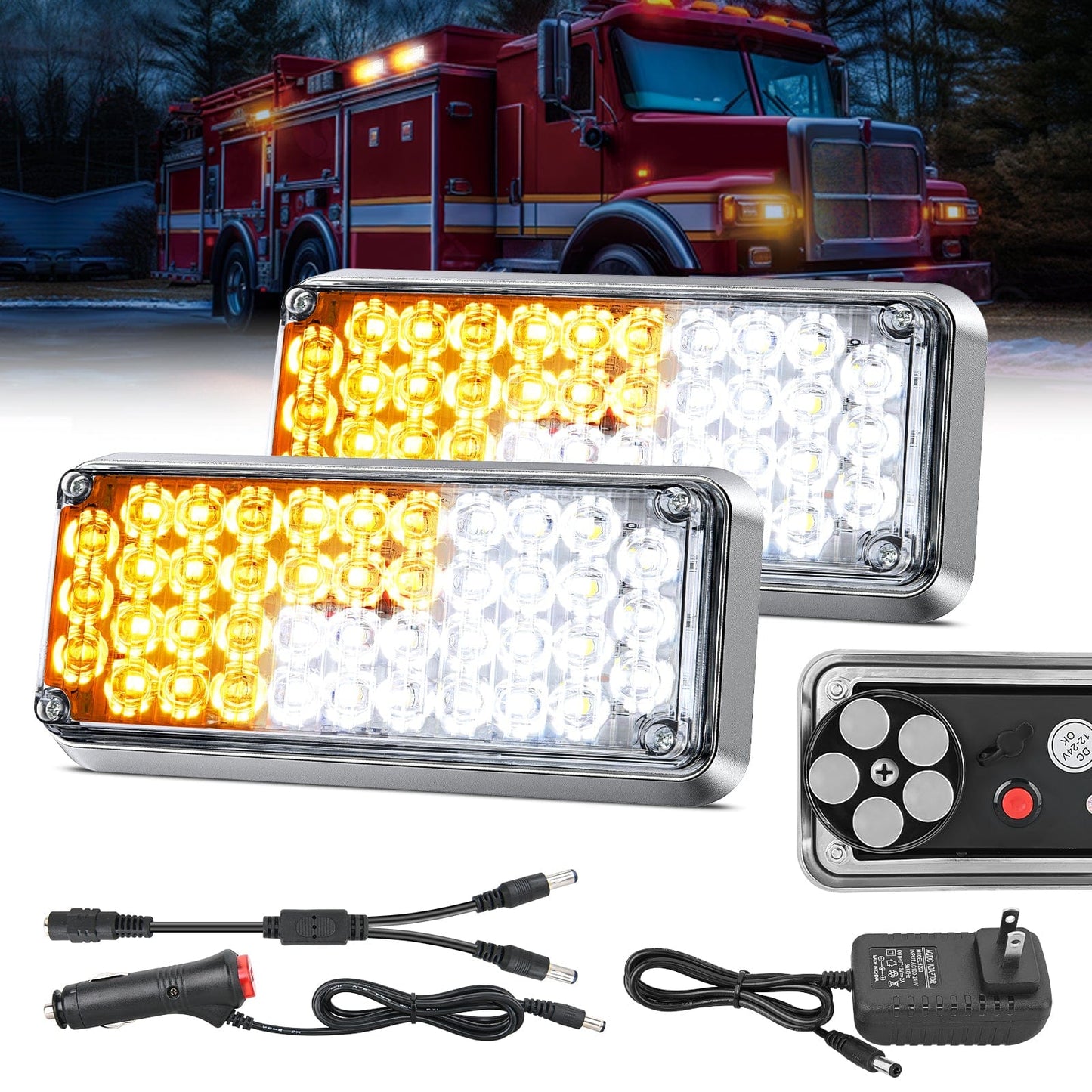 42LED Amber White Wireless Magnetic Strobe Lights Surface Mount Waterproof 5 Patterns (Pair) Headlights - Top Tuning Boost