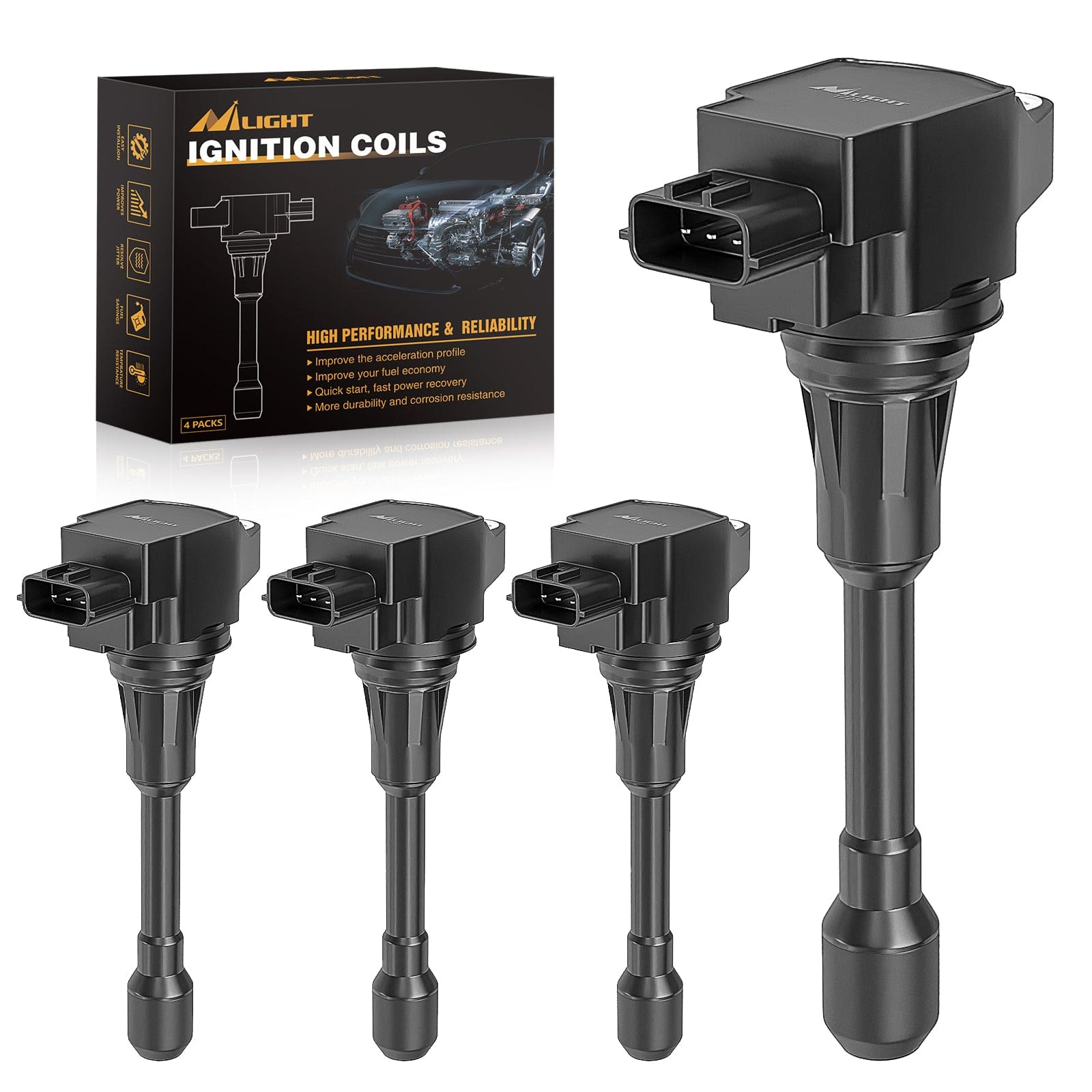 ignition coil pack 4Pcs Ignition Coil Pack Automotive Replacement Ignition Coils Fit for Nissan 2004 2005 2006 2007 2008 2009 2010 2011 2012 2013 2014 2015 2016 2017 2018 07 09 Sentra Altima Rogue Select Urvan Pathfinder NV200 NV350 Cube Versa 2014 2015 Infiniti