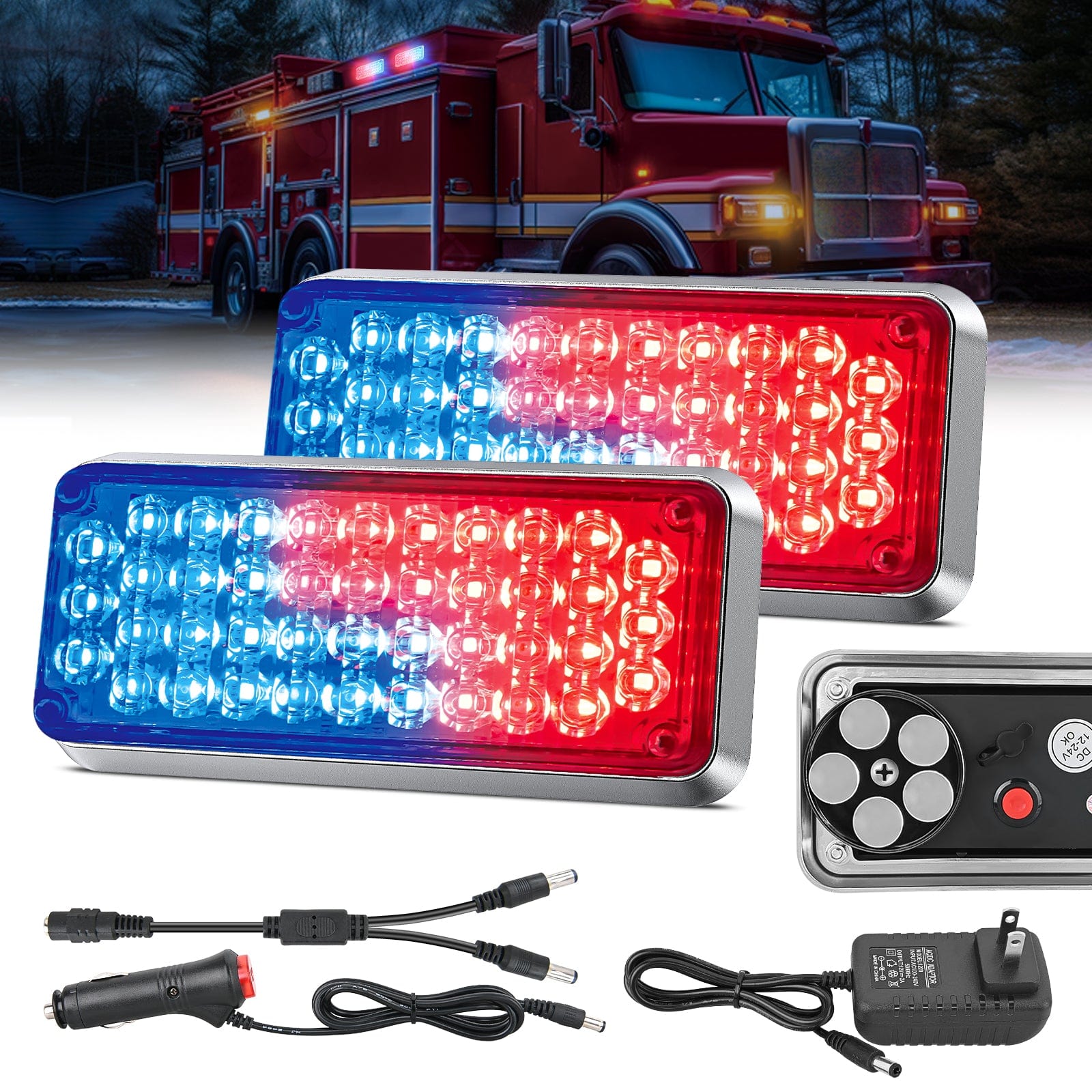 42LED Red Blue Wireless Magnetic Strobe Lights Surface Mount Waterproof 5 Patterns (Pair) Headlights - Top Tuning Boost