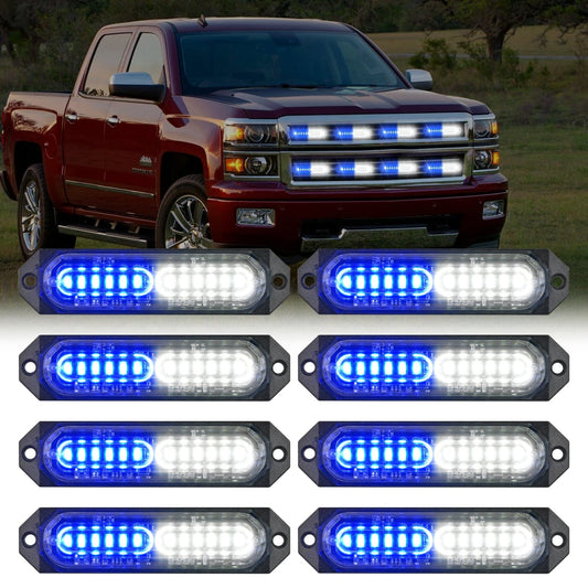 8PCS 12LED Blue White Emergency Strobe Lights Headlights - Top Tuning Boost