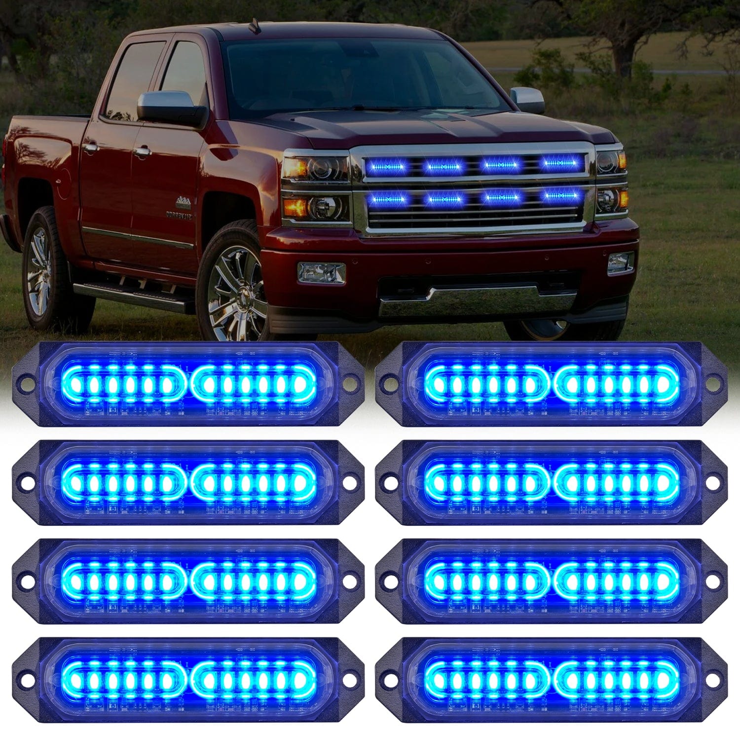 8PCS 12LED Blue Emergency Strobe Lights Headlights - Top Tuning Boost