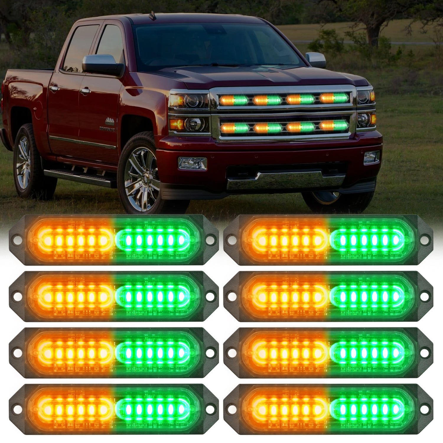 8PCS 12LED Amber Green Emergency Strobe Lights Headlights - Top Tuning Boost