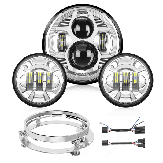 Motorcycle 7Inch LED Headlights 4.5Inch Fog Lights Chrome Kits Fog Lights - Top Tuning Boost