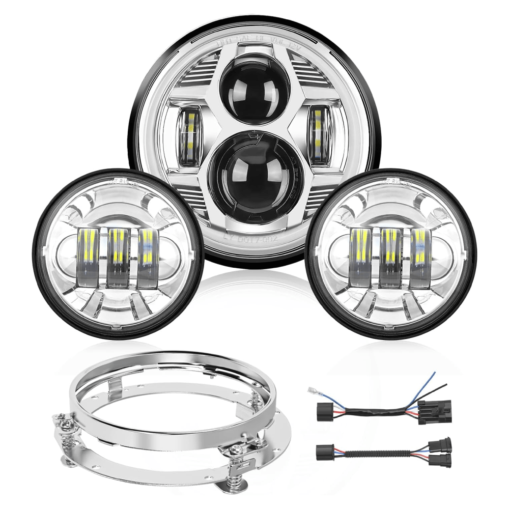 Motorcycle 7Inch DRL LED Headlights 4.5Inch Fog Lights Chrome Kits Fog Lights - Top Tuning Boost