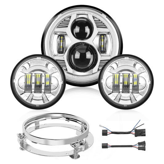Motorcycle 7Inch DRL LED Headlights 4.5Inch Fog Lights Chrome Kits Fog Lights - Top Tuning Boost