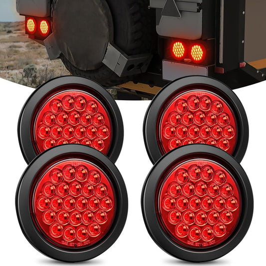 4 Inch Red Round 24Leds Tail Light Flush Mount Grommets 4Pcs Tail Lights - Top Tuning Boost