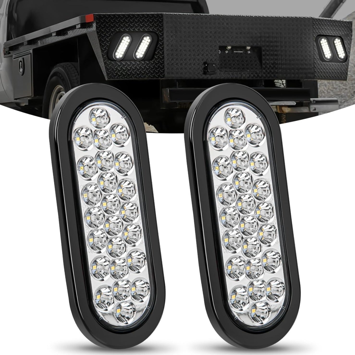 6 Inch Oval White 24Leds Trailer Tail Lights (Pair) Tail Lights - Top Tuning Boost