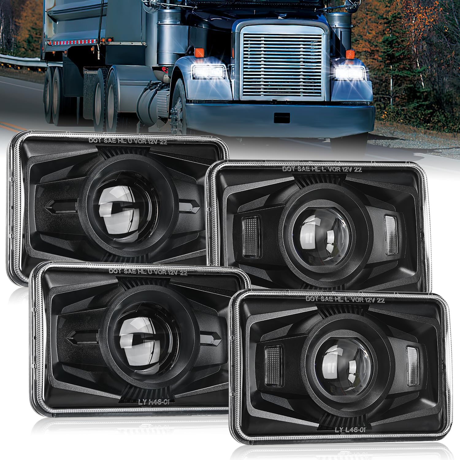 4x6Inch LED Hi/Lo Sealed Beam Headlights 60W H4651 H4652 H4656 H4666 H6545 Black 4Pcs Headlights - Top Tuning Boost
