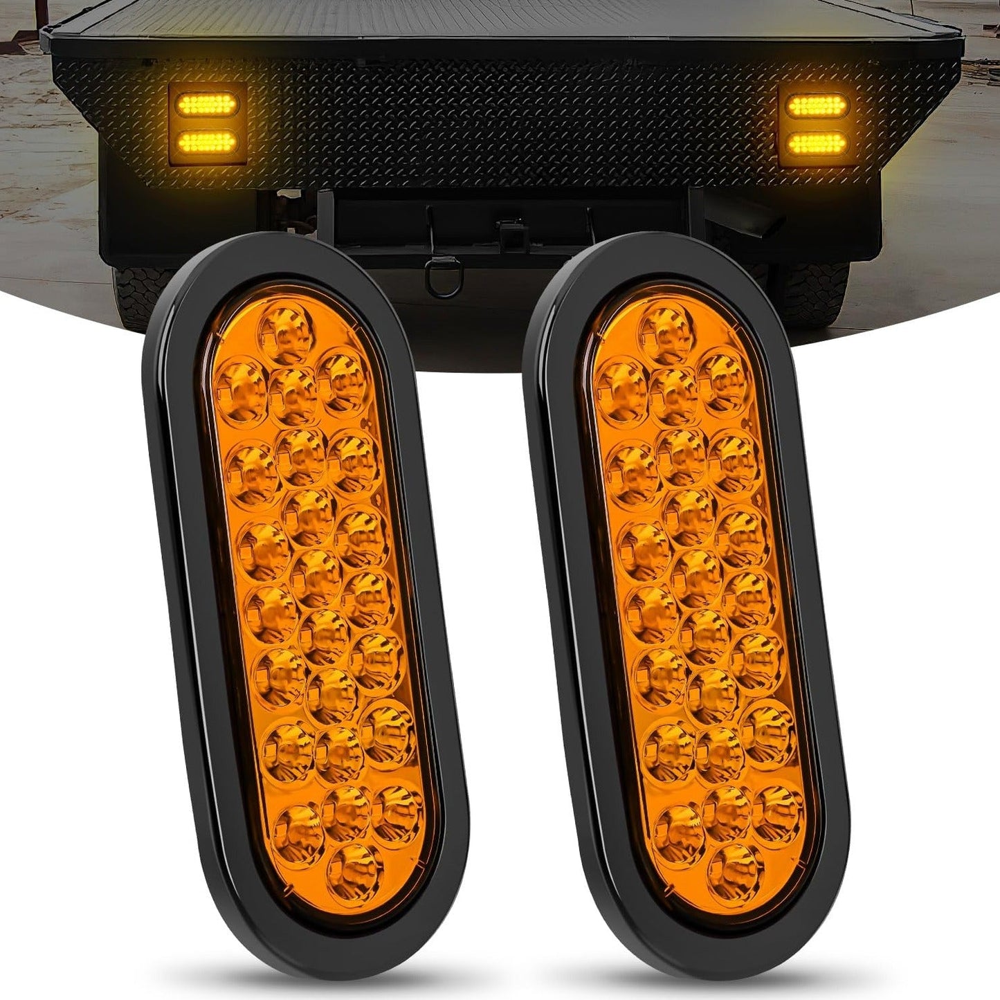 6 Inch Oval Amber 24Leds Trailer Tail Lights (Pair) Tail Lights - Top Tuning Boost