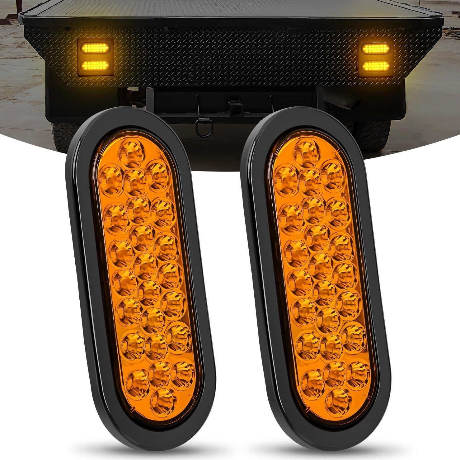 6 Inch Oval Amber 24Leds Trailer Tail Lights (Pair) Tail Lights - Top Tuning Boost