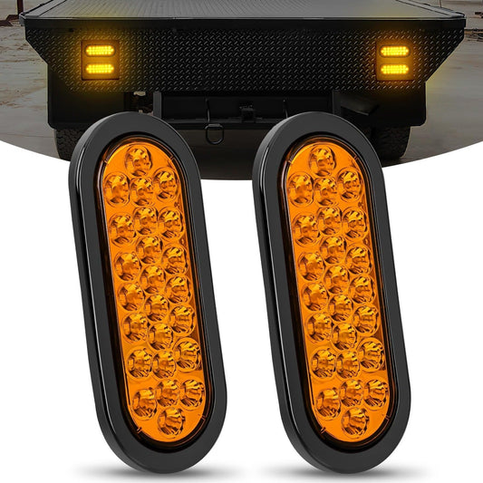 6 Inch Oval Amber 24Leds Trailer Tail Lights (Pair) Tail Lights - Top Tuning Boost