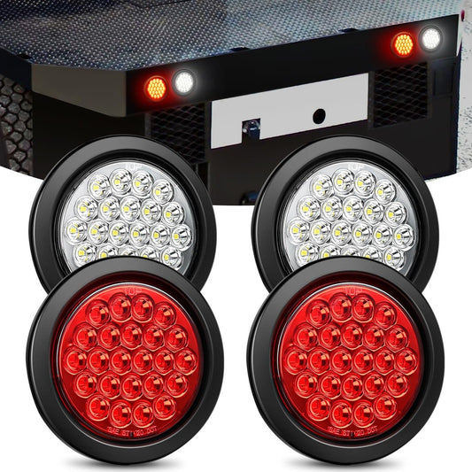 4 Inch White Red Round 24Leds Tail Light Flush Mount Grommets 4Pcs Tail Lights - Top Tuning Boost