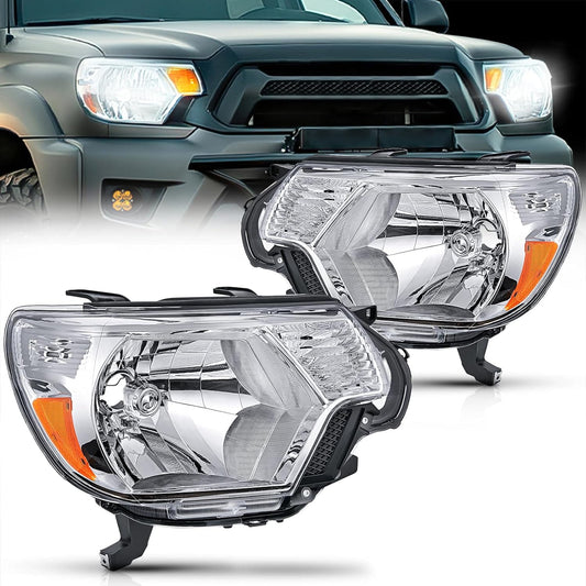 2012 2013 2014 2015 Toyota Tacoma Headlight Assembly Chrome Housing Amber Reflector Clear Lens Headlights - Top Tuning Boost