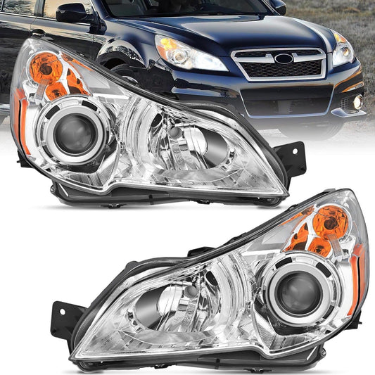 2010 2011 2012 2013 2014 Subaru Legacy/Outback Headlight Assembly Chrome Housing Amber Reflector Clear Lens Headlights - Top Tuning Boost