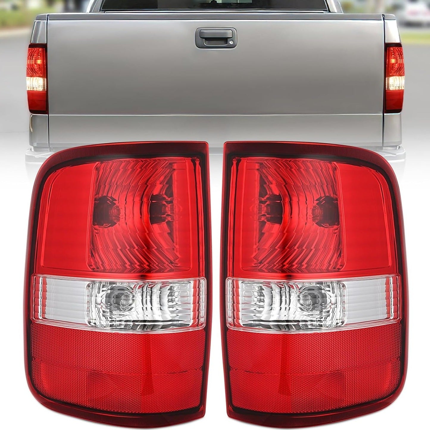 2004 2005 2006 2007 2008 Ford F150 Taillight Assembly Rear Lamp Replacement OE Style Red Housing Driver Passenger Side Tail Lights - Top Tuning Boost