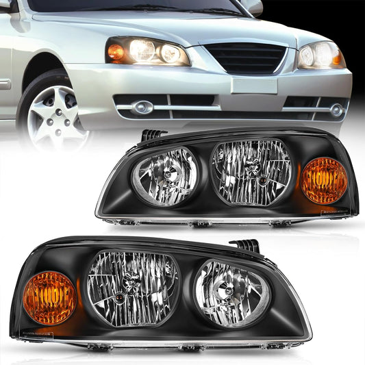2004 2005 2006 Hyundai Elantra Headlight Assembly Black Housing Amber Reflector Headlights - Top Tuning Boost
