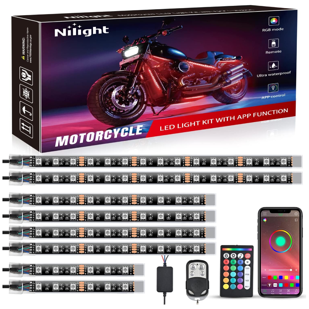 Motorcycle RGB APP Remote Control LED Strip Lights 8PCS Headlights - Top Tuning Boost