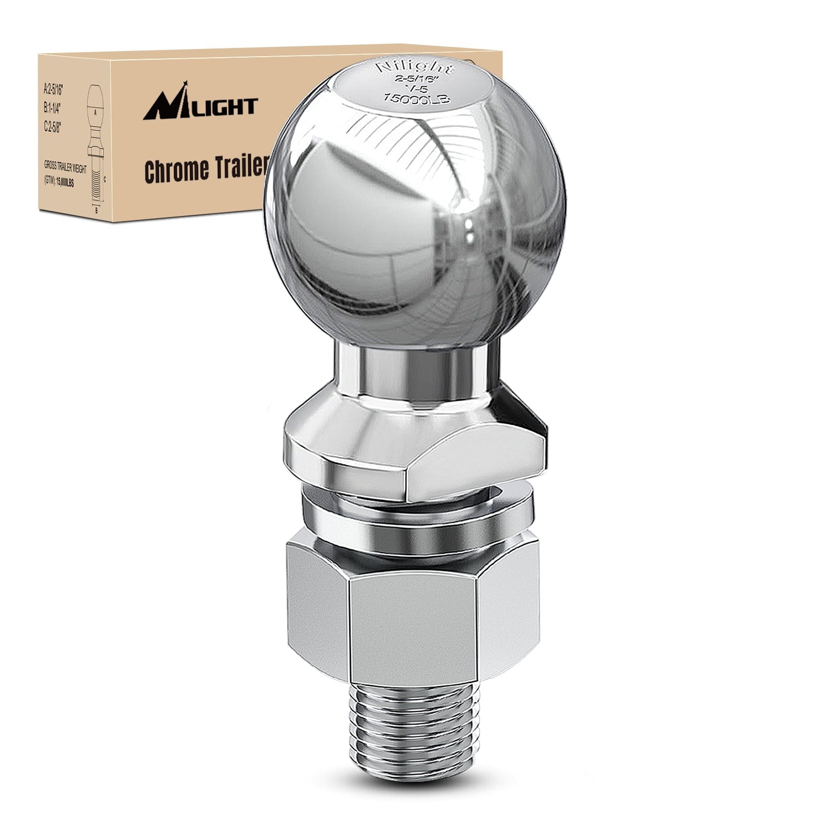 Trailer Hitch 2-5/16Inch Chrome Trailer Hitch Ball 1-1/4inch x 2-5/8inch Shank Universal Fit Gray