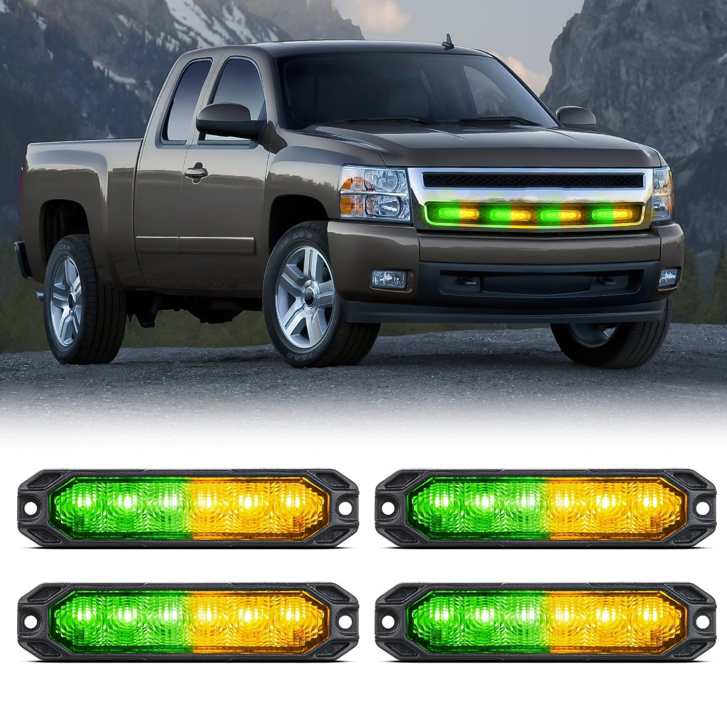 6LED Amber Green Surface Mount Flashing Emergency Strobe lights 4 PCS Headlights - Top Tuning Boost