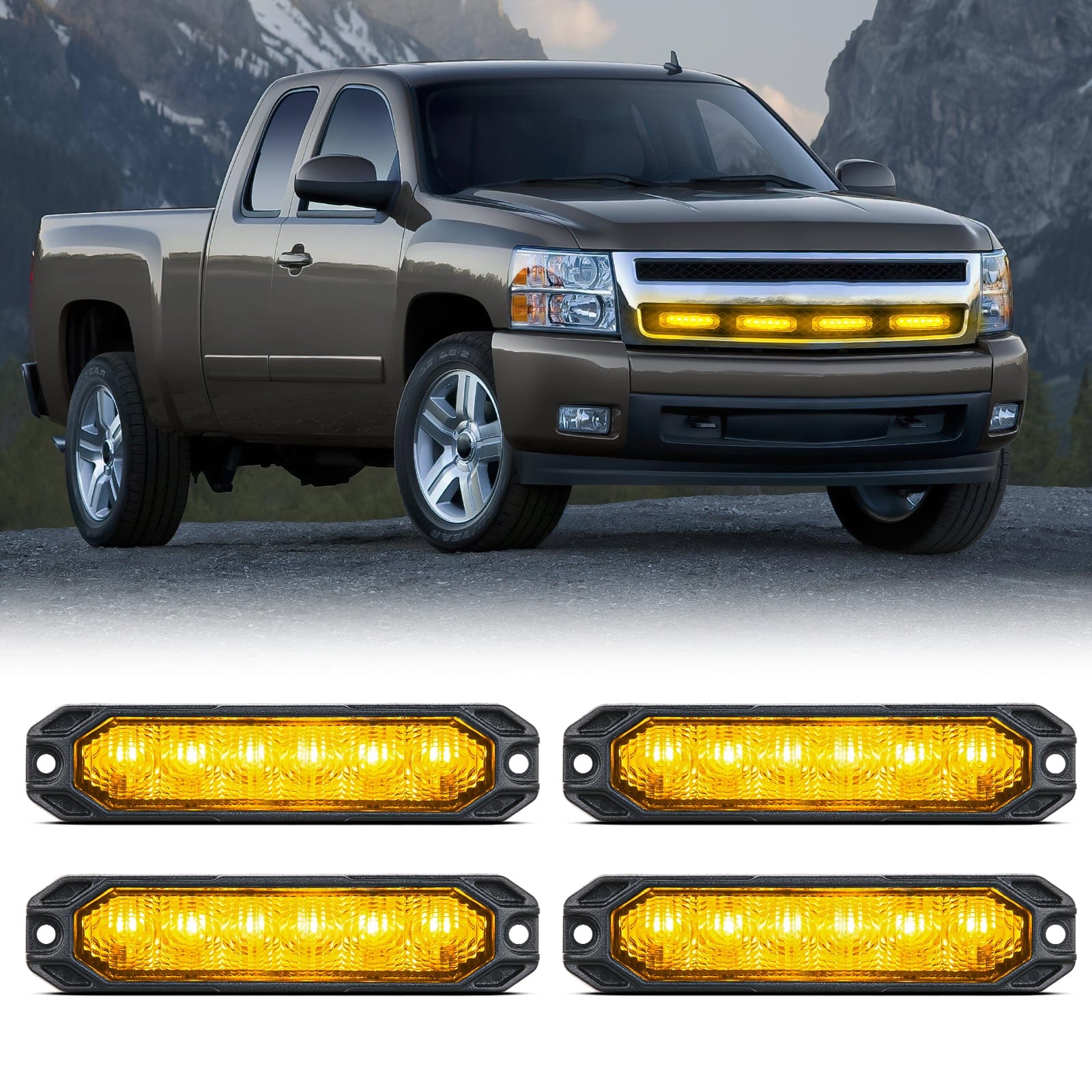 6LED Amber Surface Mount Flashing Emergency Strobe lights 4 PCS Headlights - Top Tuning Boost