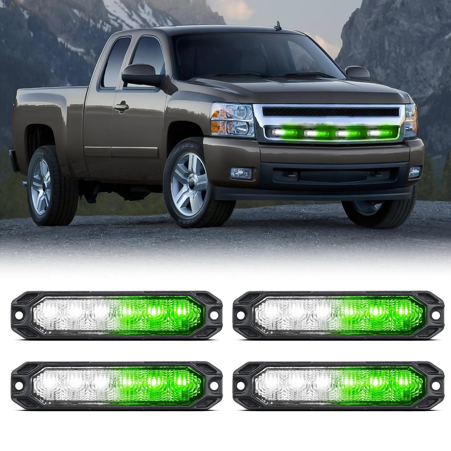 6LED Green White Surface Mount Flashing Emergency Strobe lights 4 PCS Headlights - Top Tuning Boost