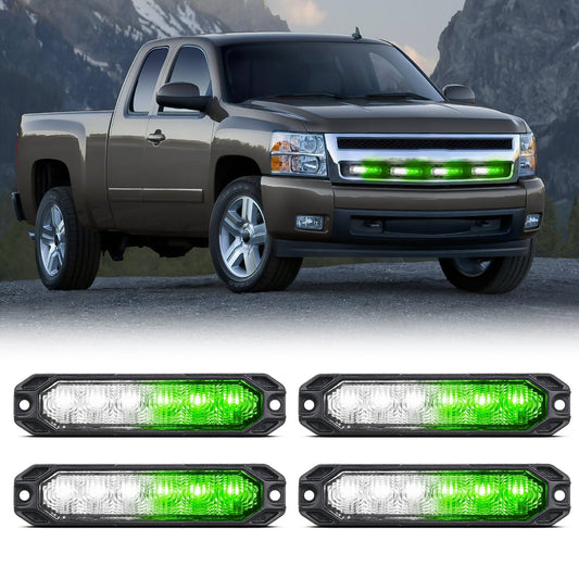 6LED Green White Surface Mount Flashing Emergency Strobe lights 4 PCS Headlights - Top Tuning Boost