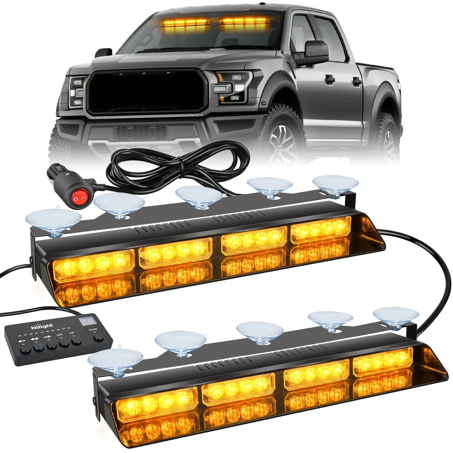 32LED Amber Emergency Dash Strobe Lights with Controller Suction Cups Headlights - Top Tuning Boost