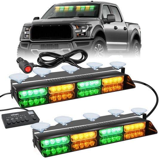 32LED Amber Green Emergency Dash Strobe Lights with Controller Suction Cups Headlights - Top Tuning Boost