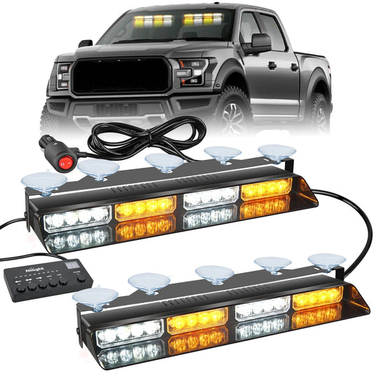 32LED Amber White Emergency Dash Strobe Lights with Controller Suction Cups Headlights - Top Tuning Boost